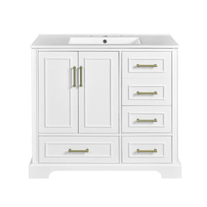 English Elm 36" Traditional Bathroom Vanity with Ceramic Sink, Solid Wood Cabinet, Soft-Close Doors & Drawers White N729P251630K