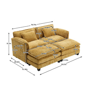 English Elm United Cozy Chenille Sofa For Two With Detachable Armrests, Footstools & Convenient Side Pockets W1568S00140-GIGA