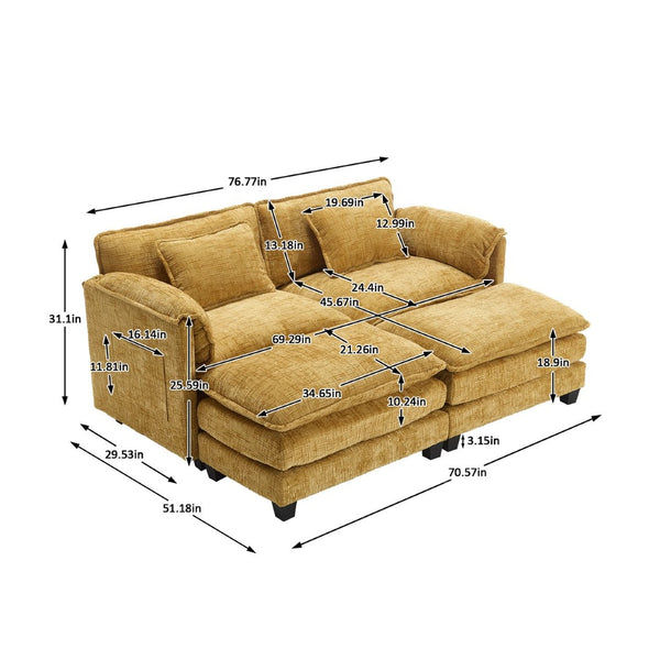 English Elm United Cozy Chenille Sofa For Two With Detachable Armrests, Footstools & Convenient Side Pockets W1568S00140-GIGA