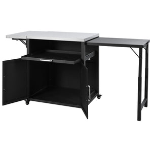 English Elm Versatile Outdoor Cabinet with Foldable Stainless Top, Extendable Iron Panel, Locking Wheels, Matte Black N719P244805B