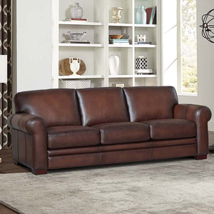 English Elm Brookfield Top Grain Leather Sofa Couch with Transitional Design, Rounded Arms & Solid Wood Feet, Elegant Comfort for Family Living Room B2705P211767