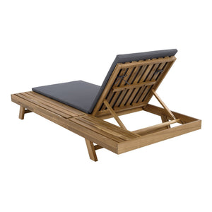 English Elm Lounge Chaise Outdoor Acacia Wood Slatted Frame with Water Resistant Cushion Resort Style Dark Gray,Light Brown N770P442L18G