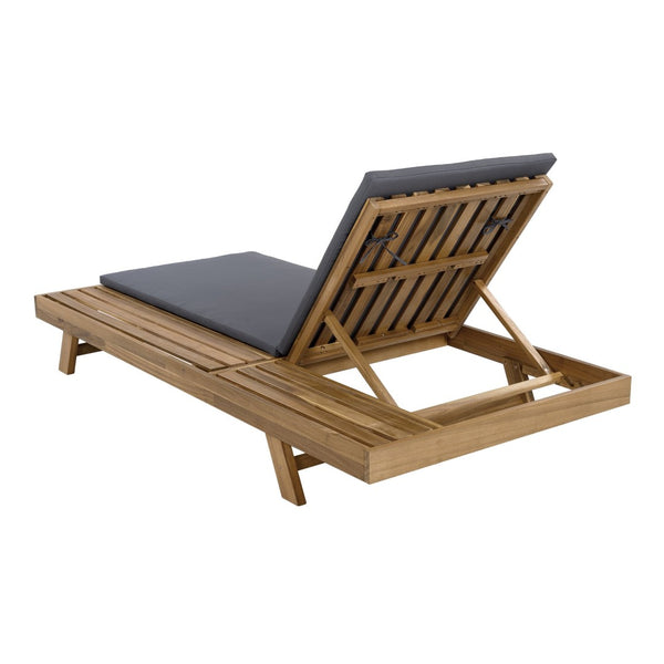 English Elm Lounge Chaise Outdoor Acacia Wood Slatted Frame with Water Resistant Cushion Resort Style Dark Gray,Light Brown N770P442L18G