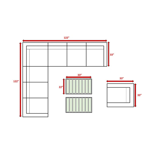 English Elm Fully Assembled 10-Piece Outdoor Wicker Seating Group For 7 - Comfortable, Stylish & Modular Design B120S00121