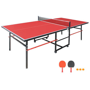 English Elm 8ft Foldable Ping Pong Table Aluminum Frame Complete Set for Game Room or Office W1408P418018