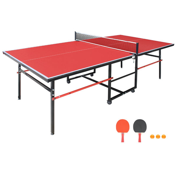 English Elm 8ft Foldable Ping Pong Table Aluminum Frame Complete Set for Game Room or Office W1408P418018