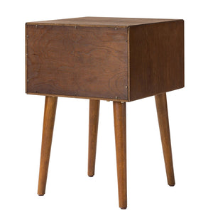 English Elm Night Stand with Fluted Drawer Open Shelf Mid Century Modern Bedside Table for Bedroom Walnut W3417P388715