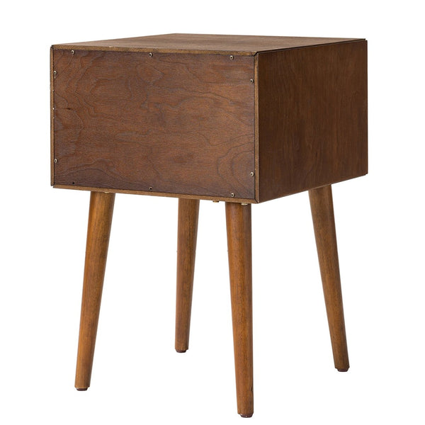 English Elm Night Stand with Fluted Drawer Open Shelf Mid Century Modern Bedside Table for Bedroom Walnut W3417P388715