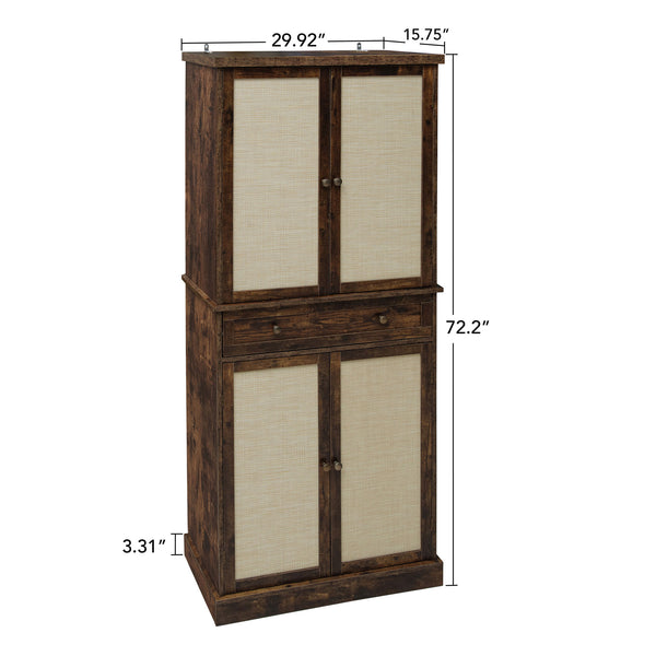 English Elm 4 Door Cabinet with Drawer and 4 Adjustable Shelves, Anti-Tip Safety, Metal Hinges, 44.49x19.1x13.59 inches Premium Storage Cabinet W688P211279