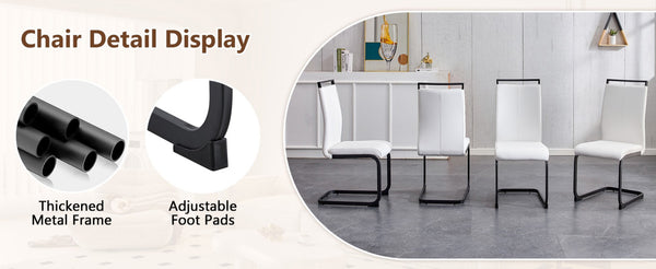 English Elm Table And Chair Set - 71" Walnut Grain Dining Table With 8 White Pu Chairs & Black Metal Legs W1151S04277-GIGA