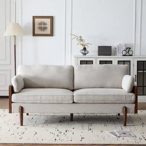 English Elm Mid-century Modern Compact Sofa with Plush Cushions and Rounded Wood Legs for Living Rooms Beige N771P205110M