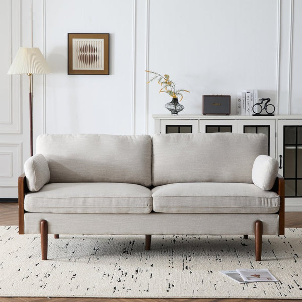 English Elm Mid-century Modern Compact Sofa with Plush Cushions and Rounded Wood Legs for Living Rooms Beige N771P205110M