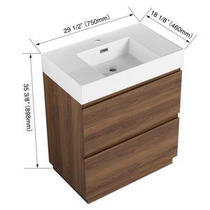 English Elm 30" Modern Bathroom Vanity With Undermount Sink, Double Drawer Storage & Waterproof Finish In Brown W1972S00007