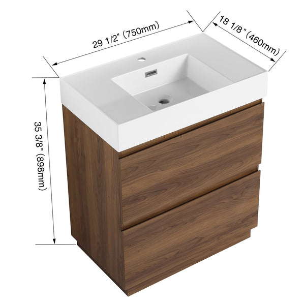 English Elm 30" Modern Bathroom Vanity With Undermount Sink, Double Drawer Storage & Waterproof Finish In Brown W1972S00007