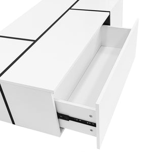 English Elm U-Can Extendable Coffee Table with Hidden Side Compartments and Dual Drawers, High-Gloss MDF Elegance White N724P292070K