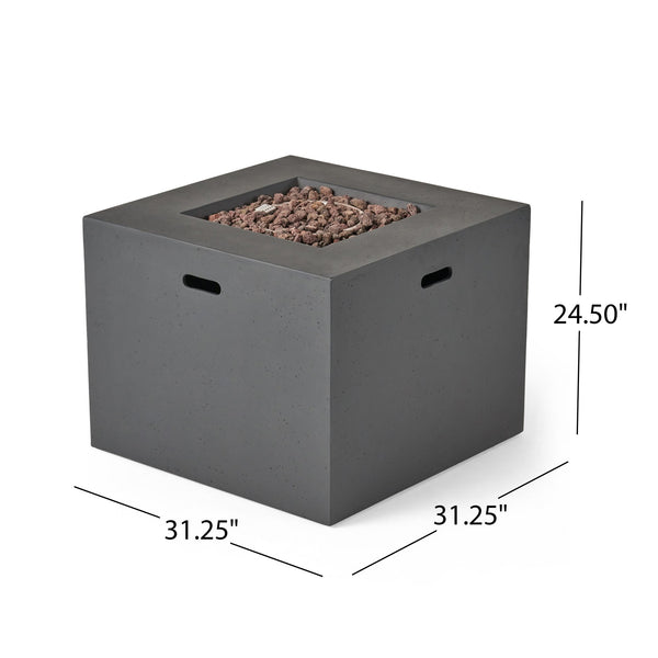 English Elm Christopher Knight Home® - Outdoor Patio Square Gas Fire Pit 24.5"H x 31.25"W Dark Grey Magnesium Oxide 40,000 BTU, Ready-to-Use 63490.00-40K