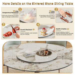 English Elm 59" Round Dining Table With 360° Rotating Lazy Susan - Scratch-Resistant Stone Top For Family Gatherings W2699S00055