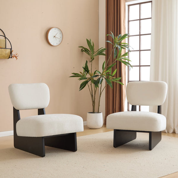 English Elm Christopher Knight Home® - [Set of 2] Modern Lounge Chair with Polyester Upholstery and Solid Wood Base — Minimalist Comfort for Home Black,White N767P241702B