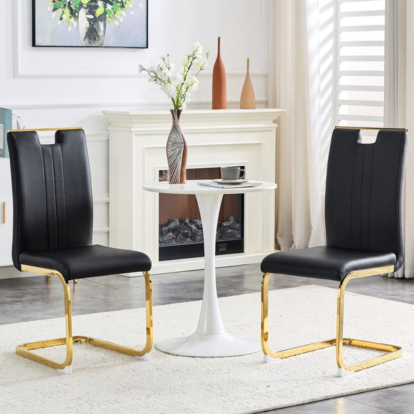 English Elm Modern Cantilever Gold Frame Pu Leather Dining Chairs Glam Set of Four Black,Gold W3875P372861