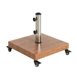 English Elm Malibu Concrete Filled Iron Umbrella Base with Wood Grain Finish and Locking Wheels N775P407244N