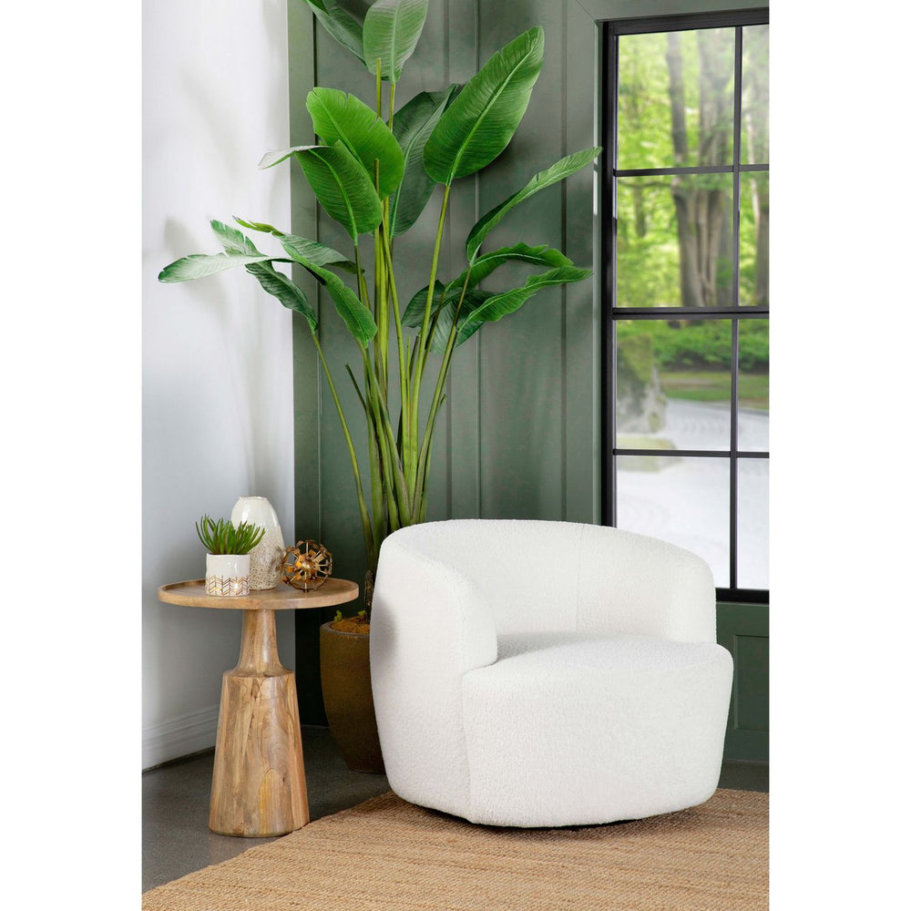 English Elm Denae Natural Upholstered Swivel Chair — Ivory Faux Sheepskin Accent Seat, Curvy 360° Swivel Comfort B062P351429