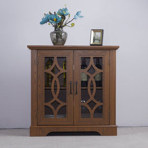 English Elm Elegant Mirrored Sideboard with Butterfly Carved Doors Wood Grain Finish Dining Storage Dark Oak W2899P372743