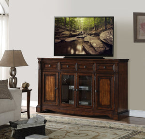 English Elm Parliament Traditional Hardwood Media Console with Bronze Hardware and Glass Doors B108P468547