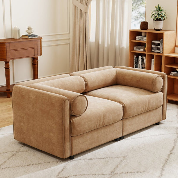 English Elm Stylish Camel Chenille 2-Seater Sofa With Hidden Storage, Ergonomic Design, And Modern Charm W714S01224-GIGA