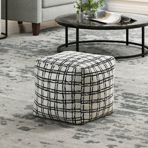 English Elm Modern Square Pouf – Versatile Black & White Jacquard Ottoman, Non-Slip Floor Seat For Any Room B011P251658