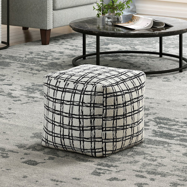 English Elm Modern Square Pouf – Versatile Black & White Jacquard Ottoman, Non-Slip Floor Seat For Any Room B011P251658