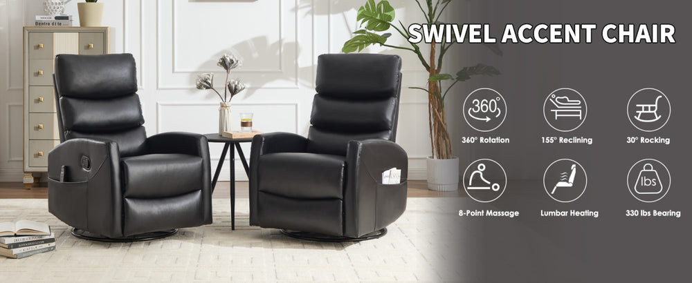English Elm Heat Massage Rocker Swivel Recliner with 8 Vibrating Nodes Fabric Living Room Chair W3224P321856