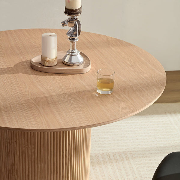 English Elm 47,24 Oak MDF Dining Table 47.24-inch Round Small Space Kitchen Table for 4-8 People, Modern Durable Assembly W876S00268