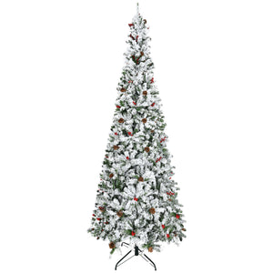 English Elm Homcom 9 Foot Snow Flocked Pencil Christmas Tree With Pine Cones & Berries For Compact Spaces W2225P229733