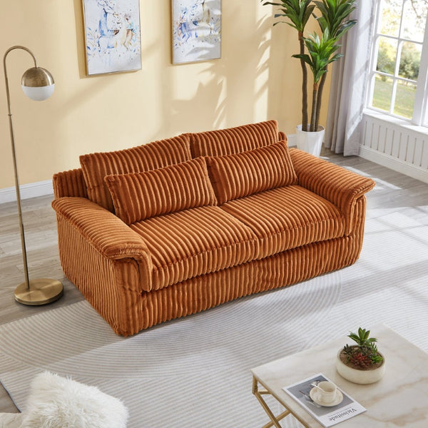 English Elm 74" Corduroy Loveseat Plush 2-seater Sofa with Pillow Arms for Compact Living Spaces Orange W1669P368992
