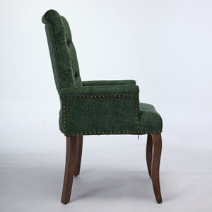 English Elm Upholstered Chenille Accent Dining Chair with Tufted Diamond Back, Curved Solid Wood Legs, Comfortable Support Olive Green W1143P346929