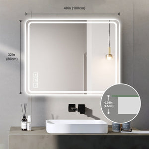 English Elm 40x32 Frameless Led Vanity Mirror Anti-fog Front Lit Bathroom Wall Mount Dimmable W2071137652