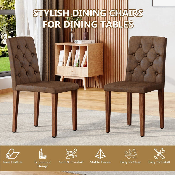 English Elm 4-piece Brown Suede Dining Chair Set with Tufted Back and Walnut Metal Legs W1151P361169