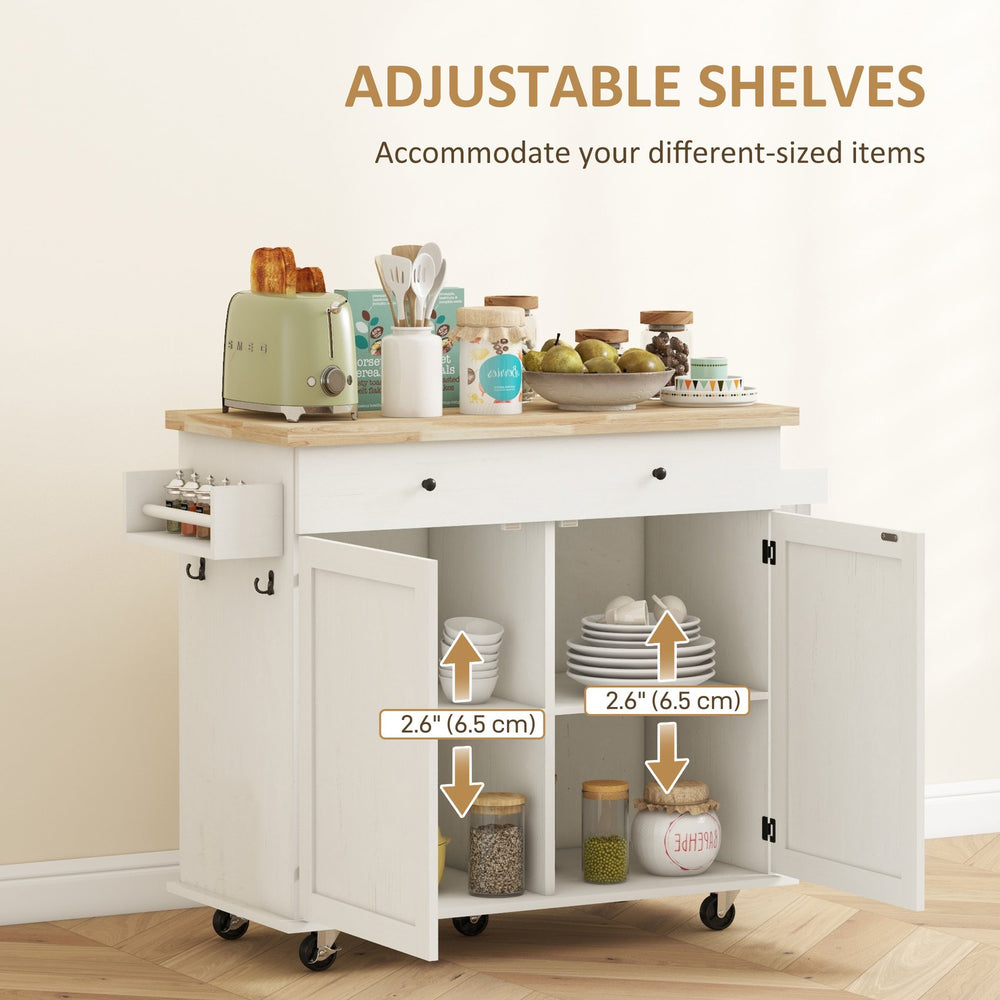 English Elm Homcom Farmhouse Rolling Kitchen Island Cart On Wheels With Storage, Rubberwood Top, And Spice Rack W2225P200645