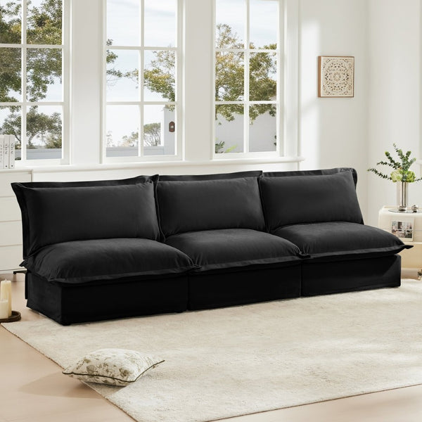 English Elm Modern Chenille Modular Sofa Deep Seat High Back Armless Sectional for Living Room Black W3041S00118