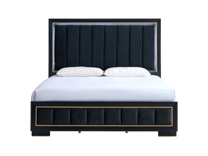 English Elm Kramer King Panel Bed Microsuede Upholstered Led Headboard Gold Accent Modern Frame B078S00711