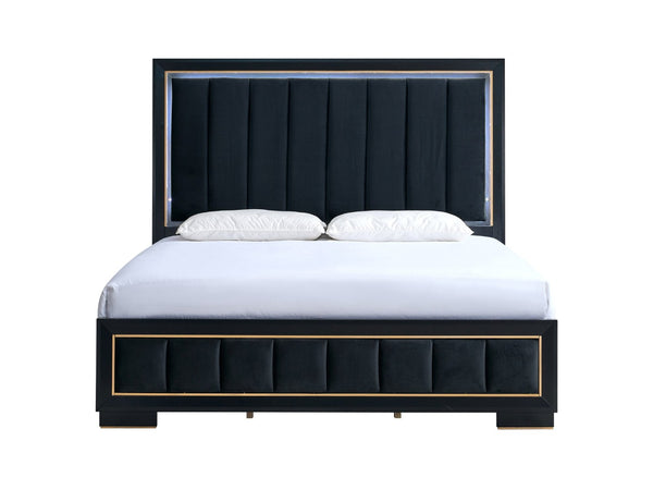 English Elm Kramer King Panel Bed Microsuede Upholstered Led Headboard Gold Accent Modern Frame B078S00711