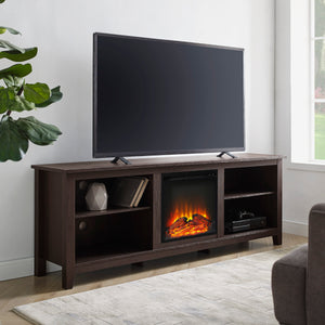 English Elm Walker Edison - Modern 70" Fireplace TV Stand Espresso – Transitional Wood Console w/ Electric Insert, 250 lb Capacity, 2 Shelves, Plug-In Heat B185P169404