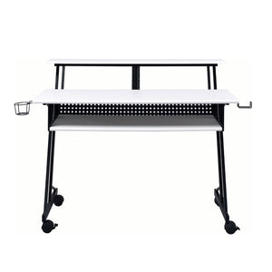 English Elm Music Recording Studio Desk with Raised Monitor Shelf and Keyboard Tray for Organized Workflow Black,White B016P312638