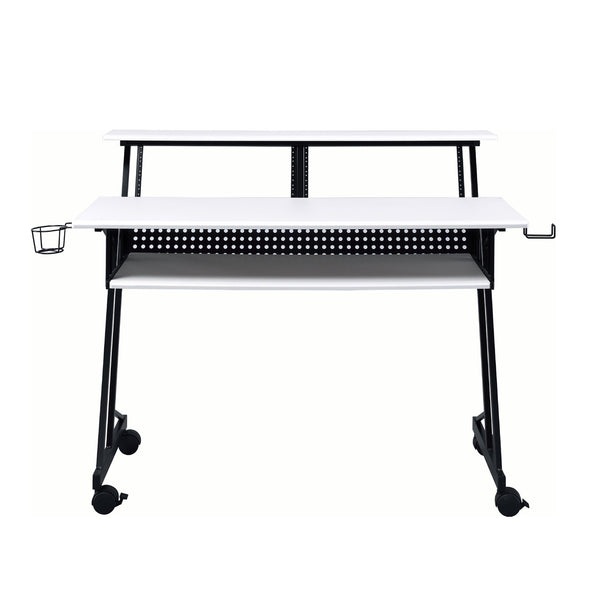 English Elm Music Recording Studio Desk with Raised Monitor Shelf and Keyboard Tray for Organized Workflow Black,White B016P312638