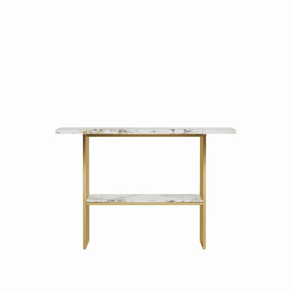 English Elm 47''double Semi-circle Console Table with Led Lighting and Sculptural Hammered Wood Base W2263P395489