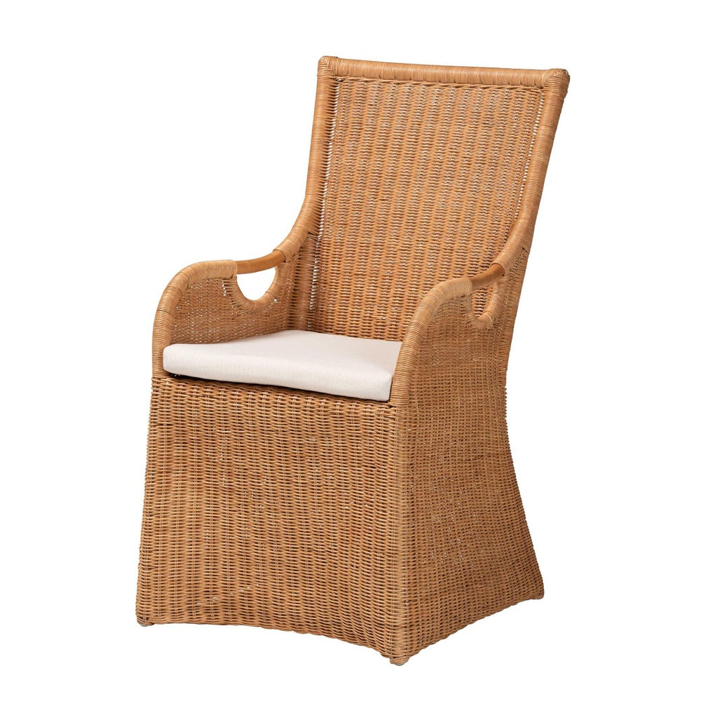 English Elm Bohemian Honey Rattan Armchair Woven Dining Seat with Cutout Skirt for Coastal Rooms B2750P467782