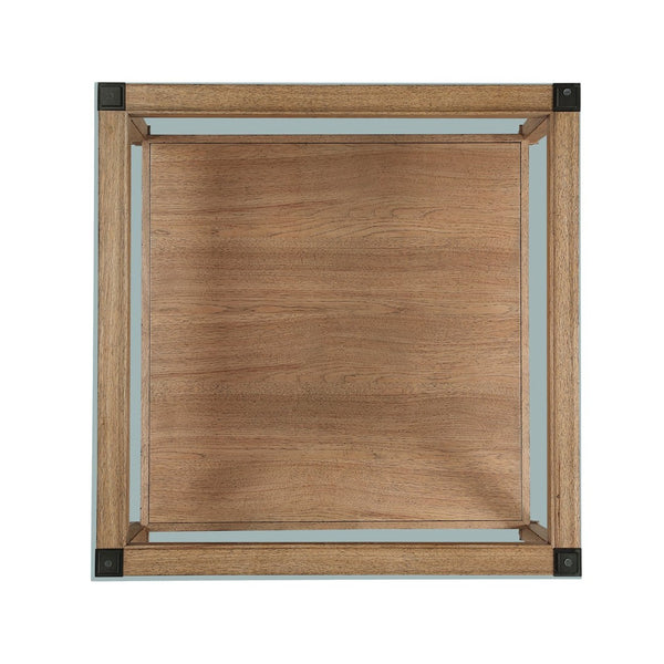 English Elm Modern Square Glass Top Coffee Table with Brown Wood Base Casters and Open Shelf B011P459334