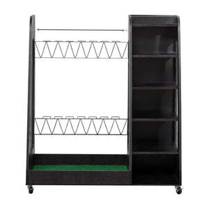 English Elm Golf Bag Storage Rack Wooden 2 Bag Organizer with Shoe Shelf for Garage Basement Black W1422P296350