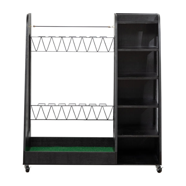 English Elm Golf Bag Storage Rack Wooden 2 Bag Organizer with Shoe Shelf for Garage Basement Black W1422P296350