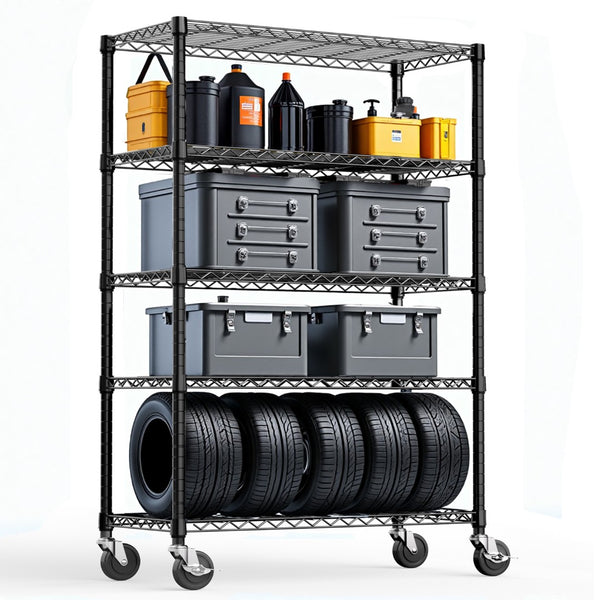 English Elm 5-shelf Heavy Duty Wire Rack Industrial Carbon Steel Garage Pantry Storage Unit Black W5386P444940